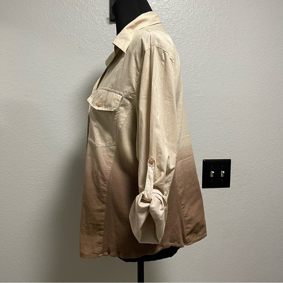 Caribbean Joe Brown Ombré Rolled Sleeve Button Up Size Large - Picture 3 of 5